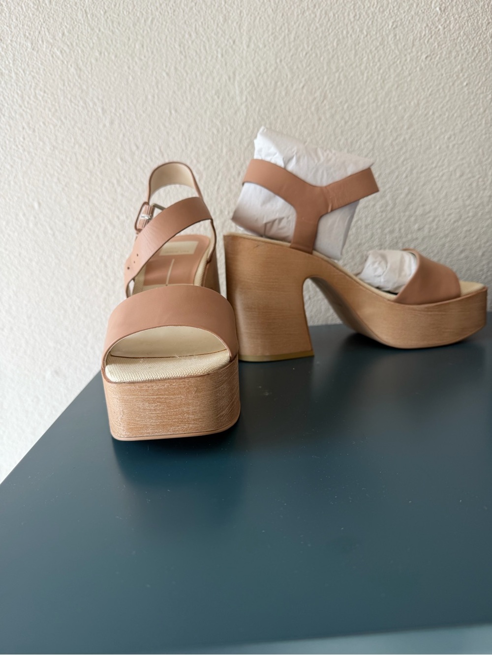Dolce Vita Cafe Tan Platform Sandals with Chunky Wood Heel- Wallis Shoe
